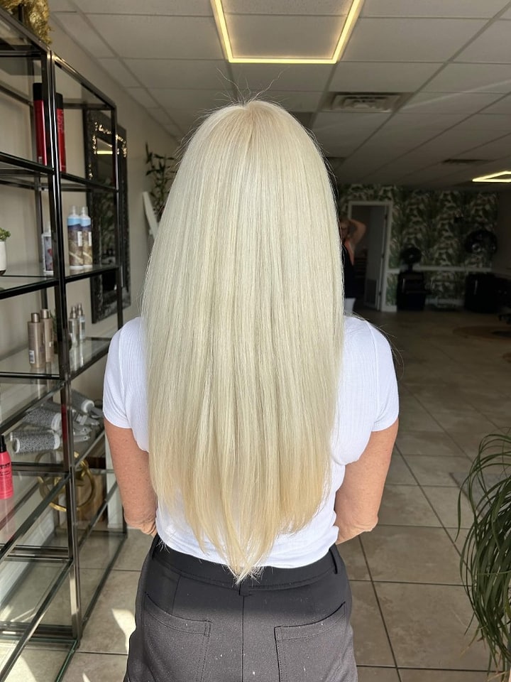 Long straight platinum blonde