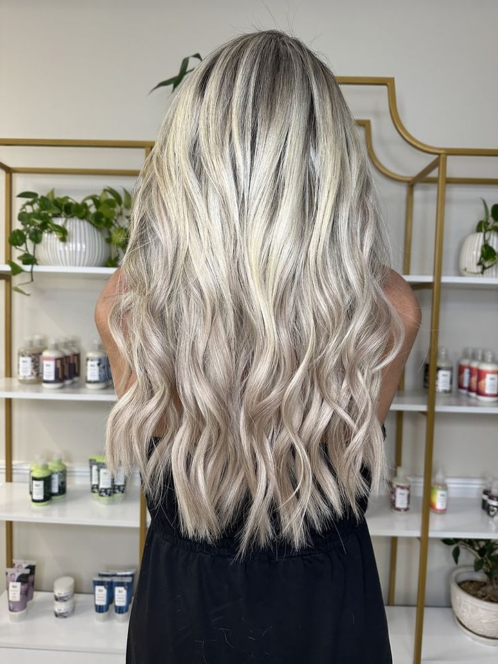 Cool platinum blonde with beachy waves
