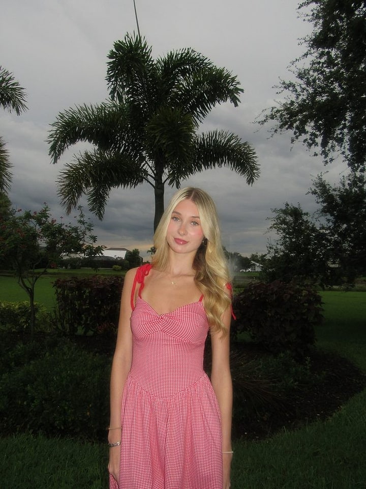 Bright blonde waves outdoors